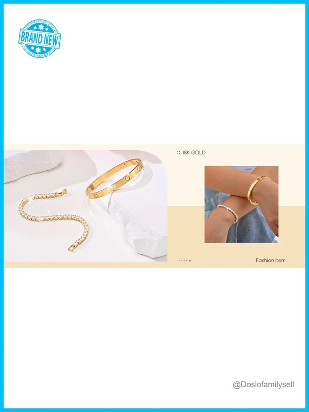2Pcs 18K Gold Plated Cubic Zirconia Bangle Tennis Bracelet Stackable Set